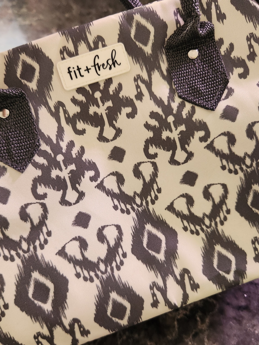 Black & Cream Patterned Women's Lunch Tote Bag